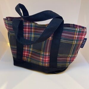 J. Crew Red and Black Tartan Mini Canvas Tote